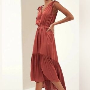 Banana Republic Satin Ruched Maxi Dress Copper Clay